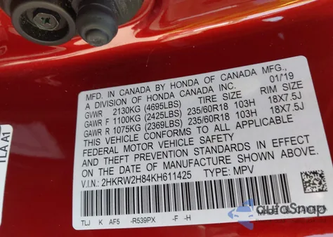 2019 Honda Cr-V Ex-L z USA, uszkodzony, nr VIN 2HKRW2H84KH611425